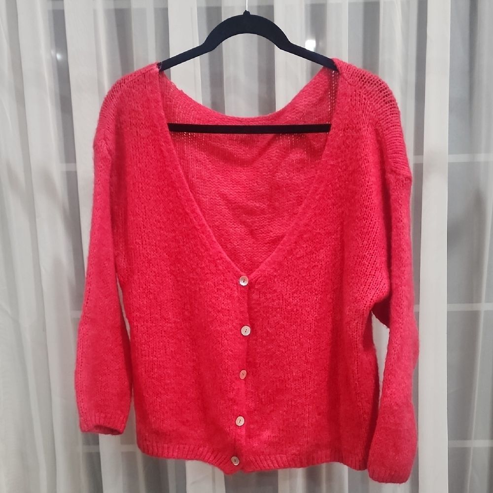 Red Button-Up Sweater